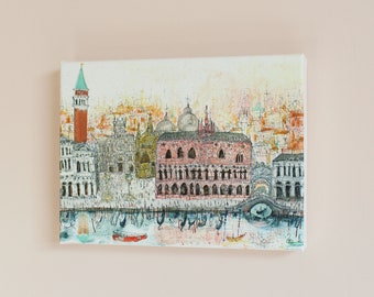 VENICE ITALY CANVAS, San Marco Print, Doge's Palace, Watercolour Painting, Drawing Venice, Venetian Wall Art, Canal Picture, The Grand Canal