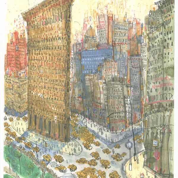 FLATIRON MANHATTAN NYC - Signed Giclee print  from New York watercolour painting by ClareCaulfield/ The Flatiron Building Manhattan