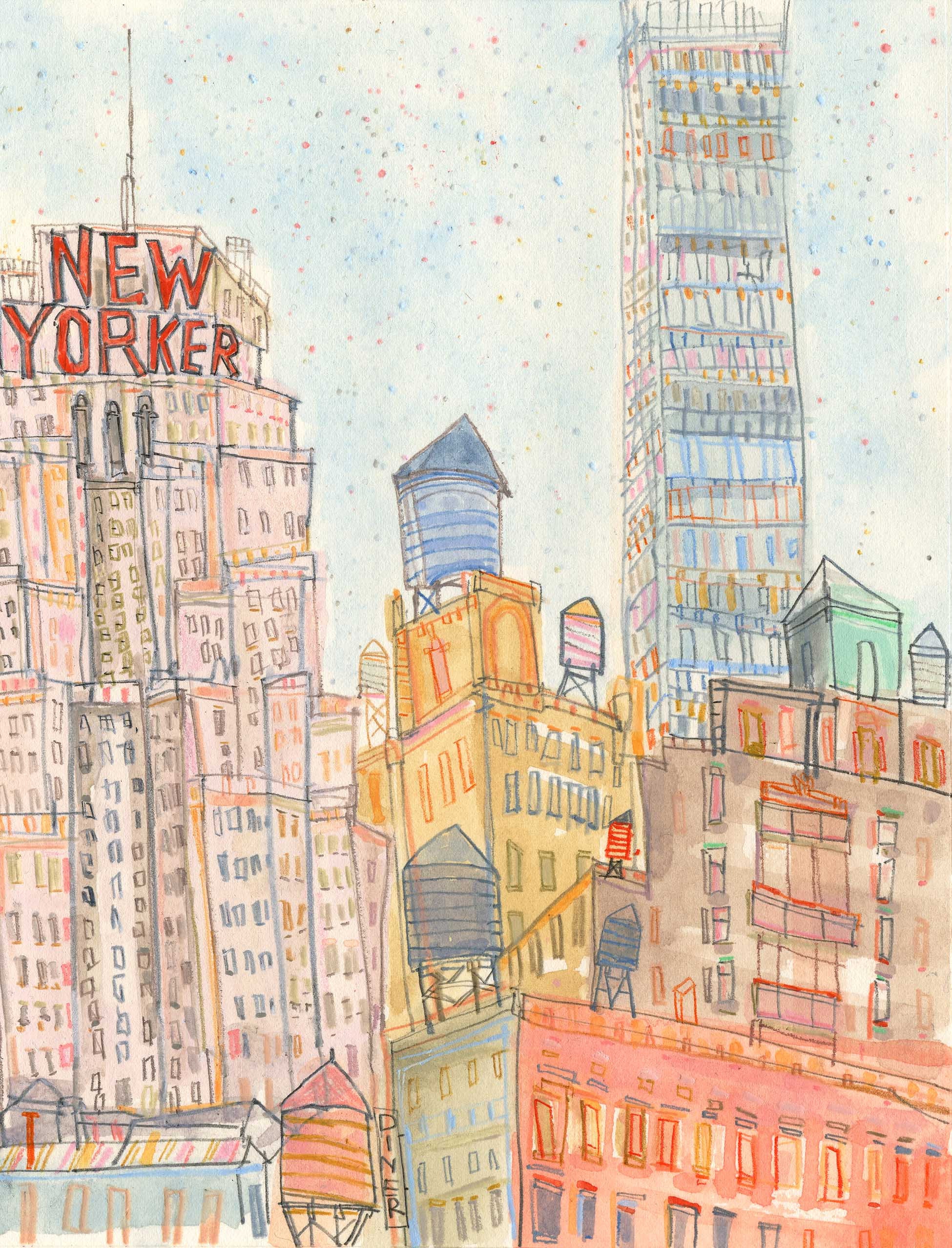 NEW YORK ART, the New Yorker Print, Watercolour Painting