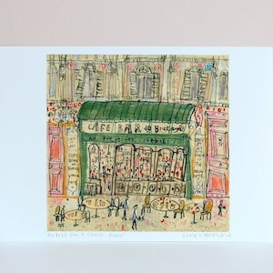 PARIS CAFE BAR, Au Petit Fer à Cheval, Signed French Cafe Print, Watercolor Painting, Paris Bistro Drawing, Parisian Wall Art Watercolor