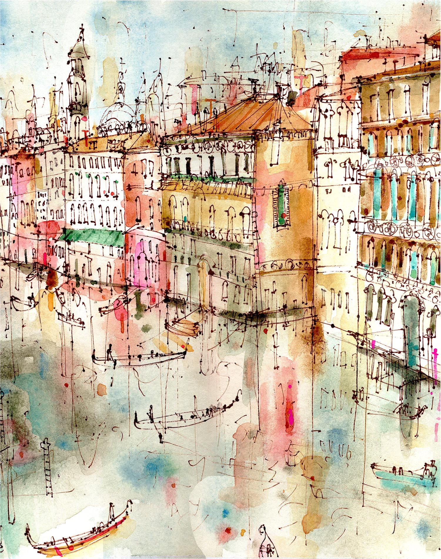 ヴェネツィアの絵画、イタリアの水彩画、8x10のジクレー版画、イタリア