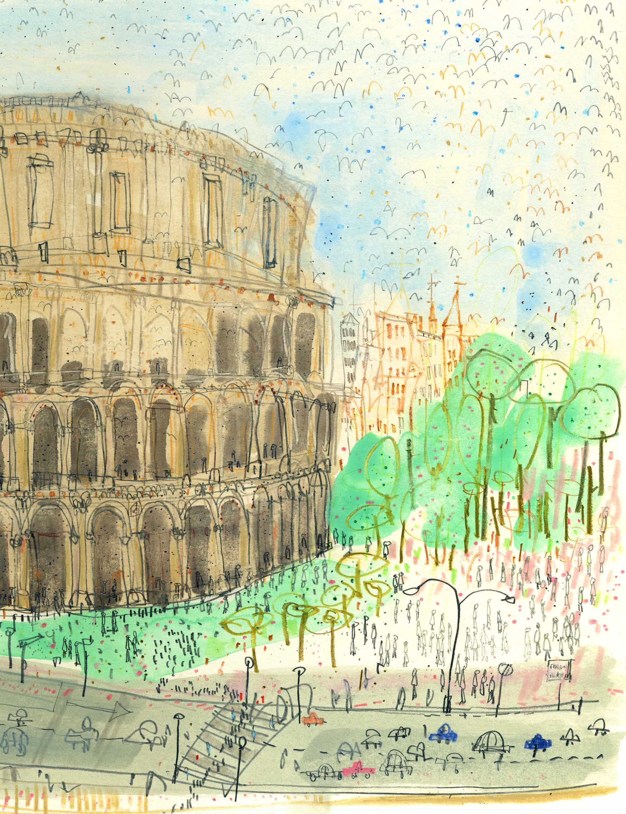 ローマの絵画、コロッセオのデッサン、イタリアの建築、ローマの壁画