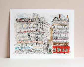 CAFÉ De FLORE PARIS, Parisian Buildings, Paris Café Art Print, Limited Edition Signed Giclee print, Watercolour Painting, St Germain De Pres