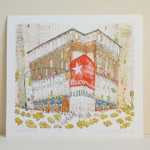 MACYS New York, SALE 60% Off, Giclee Print City Art, Shopping Herald Square, Watercolor Painting, Manhattan Taxi Sketch