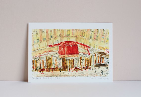 Amélie Paris CAFÉ DES 2 MOULINS, Limited Edition Art Print, French Watercolor Painting, Parisian Decor, Amélie Montmartre, Clare Caulfield