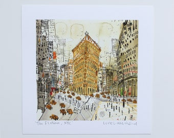 FLATIRON BUILDING Print, New York Art, NYC Watercolor Painting, New York Wall Art, Manhattan Home Decor, City Architecture, Clare Caulfield