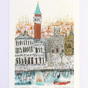 CAMPANILE VENICE ITALY Print, Signed Giclée Print, Watercolor Painting, Clare Caulfield, Venice Wall Art, Piazza San Marco, St Marks Drawing image 5