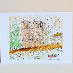 NOTRE DAME PARIS, Signed Art Print, Watercolour Painting, Notre-Dame Cathedral Drawing,  Île de la Cité, Clare Caulfield, French Wall Decor