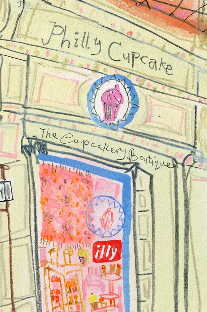 Philadelphia Art Philly Wall Art Cupcake Shop Drawing Etsy