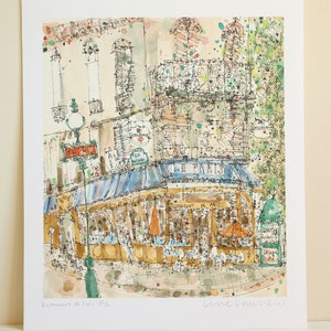 PARIS RESTAURANT ART, French Cafe Watercolor, Paris Cafe Painting, Parisian Wall Art, Paris Art Print, Signed Giclee Print, Clare Caulfield image 1