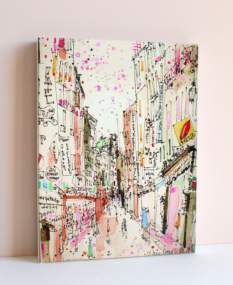 PARIS CANVAS ART, Parisian Street Print, Box Canvas, Painting of France, Stretched Giclee Canvas, French City Drawing, Home Decor, Sketch image 5