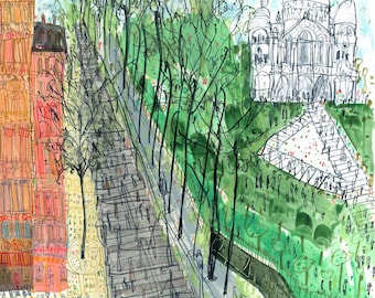 Sacre Coeur Paris Steps Montmartre Painting, Limited Edition, French Art Print, Watercolour Painting, Parisian Wall Decor, Clare Caulfield