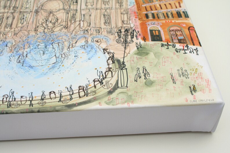 Travel Home Decor Rome Fountain Drawing Italy Wall Art ROME CANVAS PRINT Trevi Fountain Picture Stretched Giclee Canvas Watercolor Rome