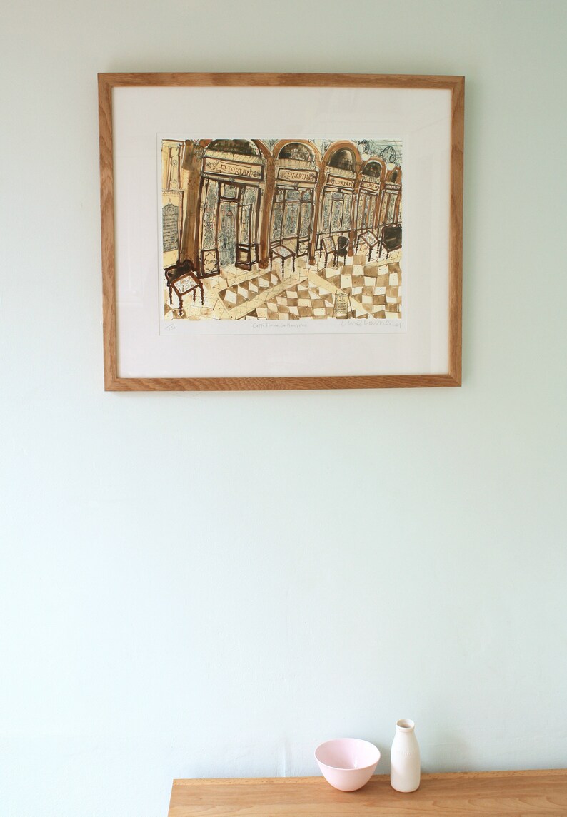 Cafetería histórica de Venecia, Piazza San Marco Café, Plaza de San Marcos, Acuarela, Pintura italiana, Impresión de edición limitada, Clare Caulfield imagen 4