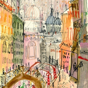 SAN BARNABA VENICE, Italy Wall Print, 11x14 Canal Art, Venetian Drawing, Watercolor Pen, Italy City Painting, Venice Buildings, Gondolas