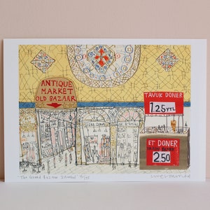 ISTANBUL PICTURE Grand Bazaar Print, Istanbul City Sketch, Turkey Watercolor, Grand Bazaar Artwork, Signed Art Print, Turkish Drawing Sketch