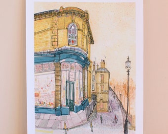 SALTAIRE SHOP PRINT, 11x14 Yorkshire Art, Albert Terrace Sketch, Stone Buildings, Cobbled Street Drawing, Watercolour Painting, Architecture