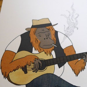 Orangutan guitarist A6 Greetings Card image 4
