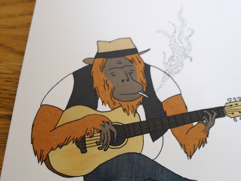 Orangutan guitarist A6 Greetings Card image 4