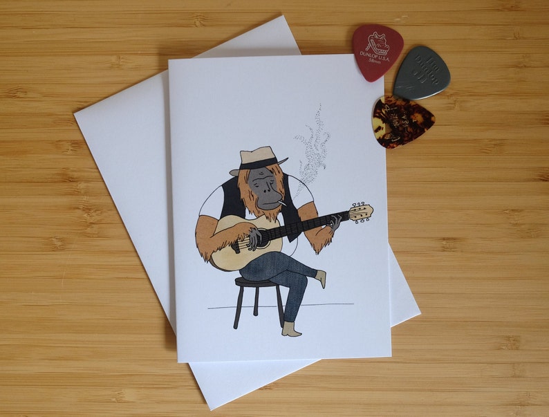 Orangutan guitarist A6 Greetings Card image 5