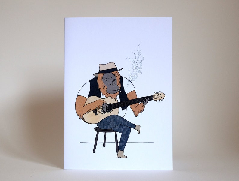 Orangutan guitarist A6 Greetings Card image 3