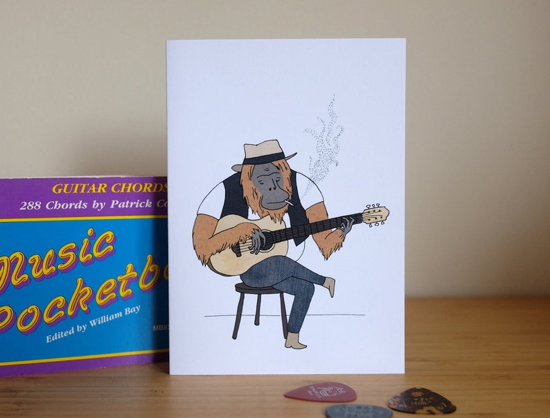 Orangutan guitarist A6 Greetings Card image 2