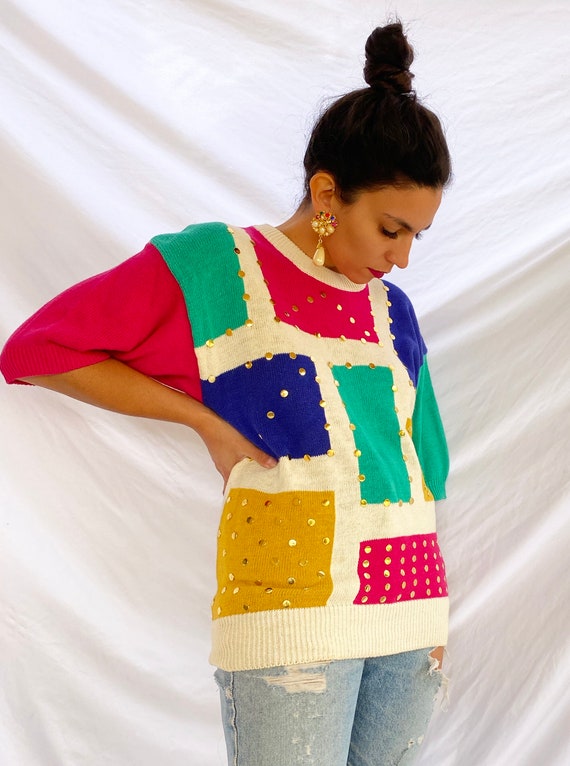 VINTAGE 80'S "Shining Bright" Studded Sweater - image 3