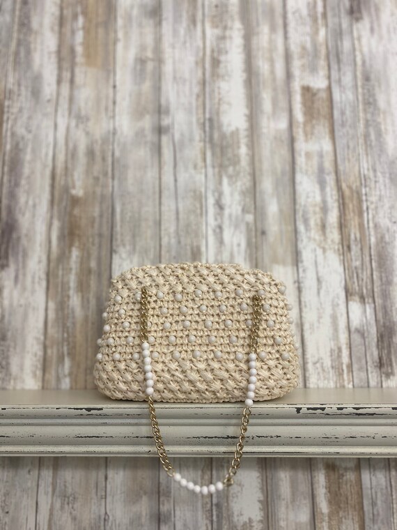 VINTAGE 60'S "Summer Snowfall" Raffia Bag - image 2