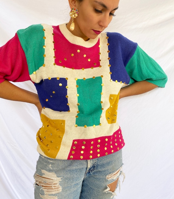 VINTAGE 80'S "Shining Bright" Studded Sweater - image 1