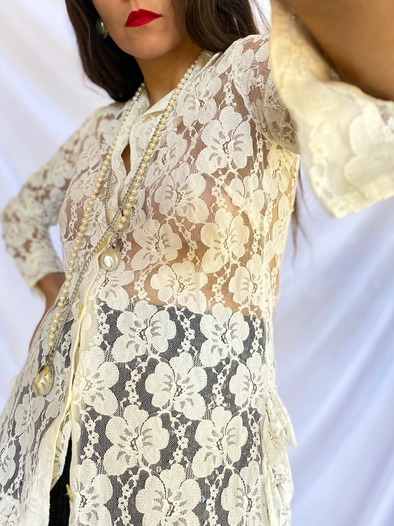 VINTAGE 70/'S Delicate Things Lace Ruffle Blouse