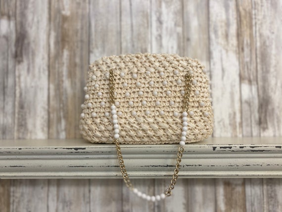 VINTAGE 60'S "Summer Snowfall" Raffia Bag - image 3