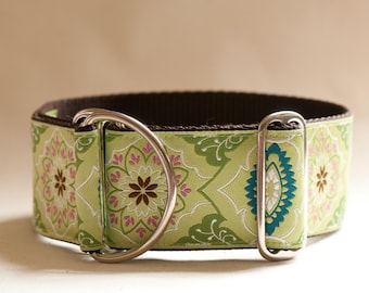 Collar de perro de 2 pulgadas de deslizamiento limitado - Brocado verde claro o azul