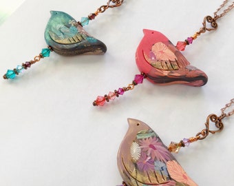 Polymer clay necklace,;Tropical necklace; Tropical Bird Necklace; summer necklace; tropical; artistic; summertime