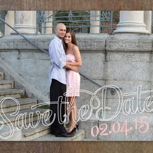 Outlines Photo Save-the-Date Postcard; Script, Modern, Outlines
