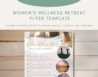 Flyersjabloon wellnessretraite voor dames | US Letter 8,5 x 11 & A4-poster | Bewerkbare download | Retreat-aanbieding