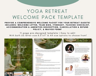 Yoga Retreat Welcome Pack Template | Printable & Digital | Canva Editable | Comprehensive Guest Welcome Kit | Retreat Organizer Tool