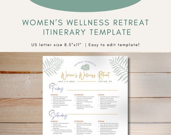 Frauen Wellness Retreat Reiseroute Vorlage | Drei-Tage-Retreat-Plan | Bearbeitbarer Download | Wochenend-Workshop-Plan | Retreat Planung