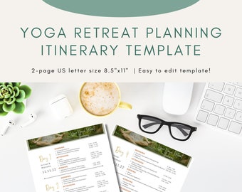 Yoga Retreat Planning Itinerary Template | Yoga Retreat Schedule Design | Retreat Planner Itinerary Template | Earthy Tropical Yoga Retreat