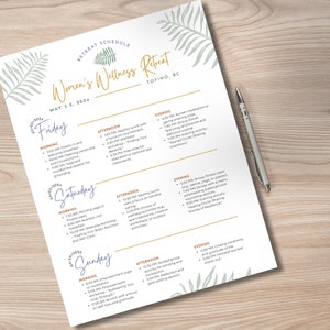 Women #39 s Wellness Retreat Itinerary Template Three day Retreat Schedule