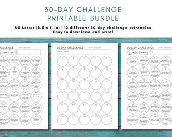 30 Day Challenge Printable Bundle | Boost Productivity, Wellness & Success | Digital Planner, Habit Tracker, Goal Setting | Instant Download