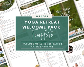 Sjabloon voor yoga retraite welkomstpakket | Afdrukbaar en digitaal | Canva bewerkbaar | Uitgebreide welkomstkit voor gasten | Hulpmiddel voor het organiseren van retraites