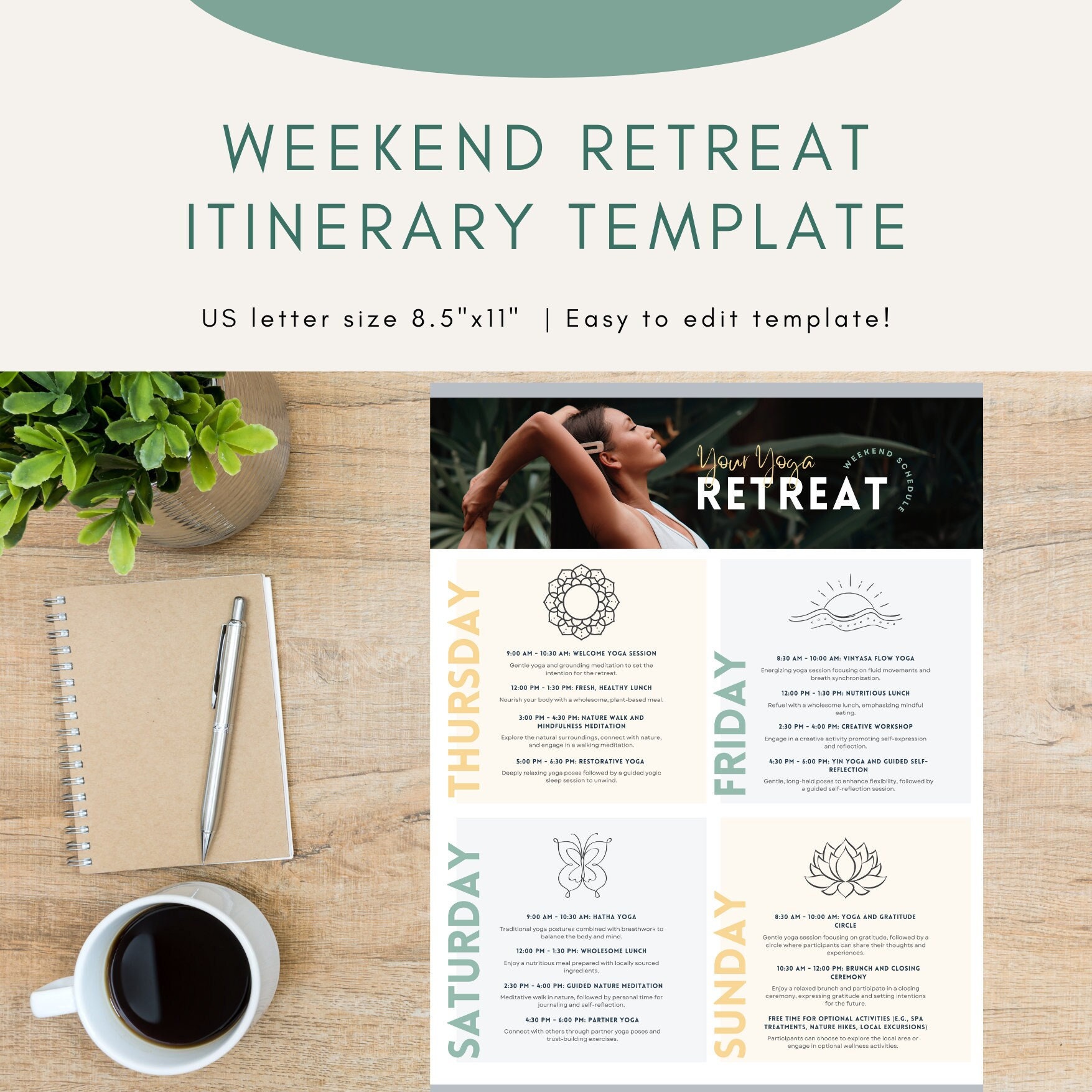 Weekend Retreat Itinerary Template Weekend Wellness Retreat Editable