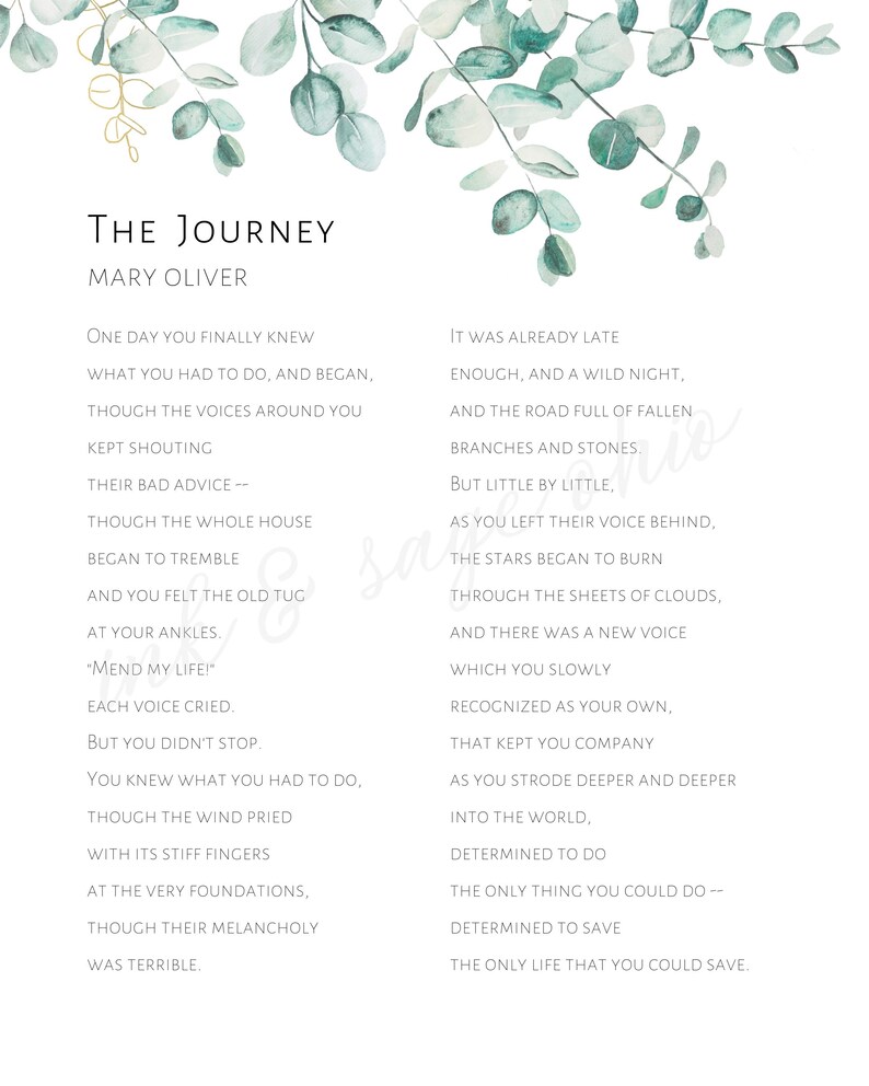 The Journey Mary Oliver Poem Printable / Quotable Wall Art / Poetry ...