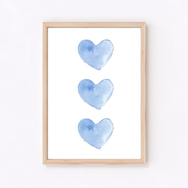 Blue Heart Watercolor Painting / Printable Art / Valentine's Day / Baby Boy Nursery / Modern / Kids Room Decor / Heart Art / Shower Gift