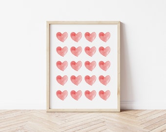 Pink Watercolor Hearts Wall Art Printable / Valentine's Day Decor