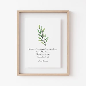 Instructions for Living a Life Quote Printable / Mary Oliver Poem Digital Download / Inspirational Art Print / Eucalyptus / Poetry Wall Art