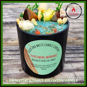 Money Crystal Candle, Good Luck Candle, Lucky Crystal Herb Infused Candle, Intention Candle for Money,  Money Affirmation Intention Candle