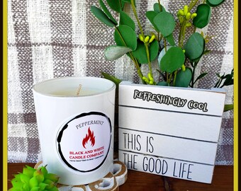 Peppermint Candle: 11 oz. Soy Wax Candle, Coconut Wax Candle, Fall Candle, Scented Candle, Aromatherapy Candle. Candle Gift, Gift for Her
