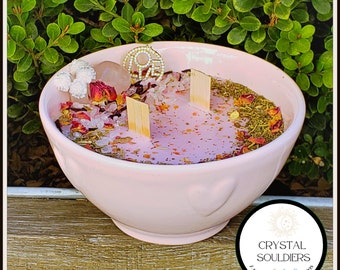 Rose Quartz Love Crystal Candle, Relationship crystal Candle Bowl, Intention Candle, Spell Candle, Affirmation Candle, Aromatherapy Candle