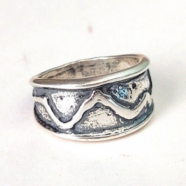 Mountain Ring, Sterling Silver Handmade Ring, Teton Ring, Western Mountain Ring, Silver Statement Ring, Mountain Gift, Silver Overlay Design